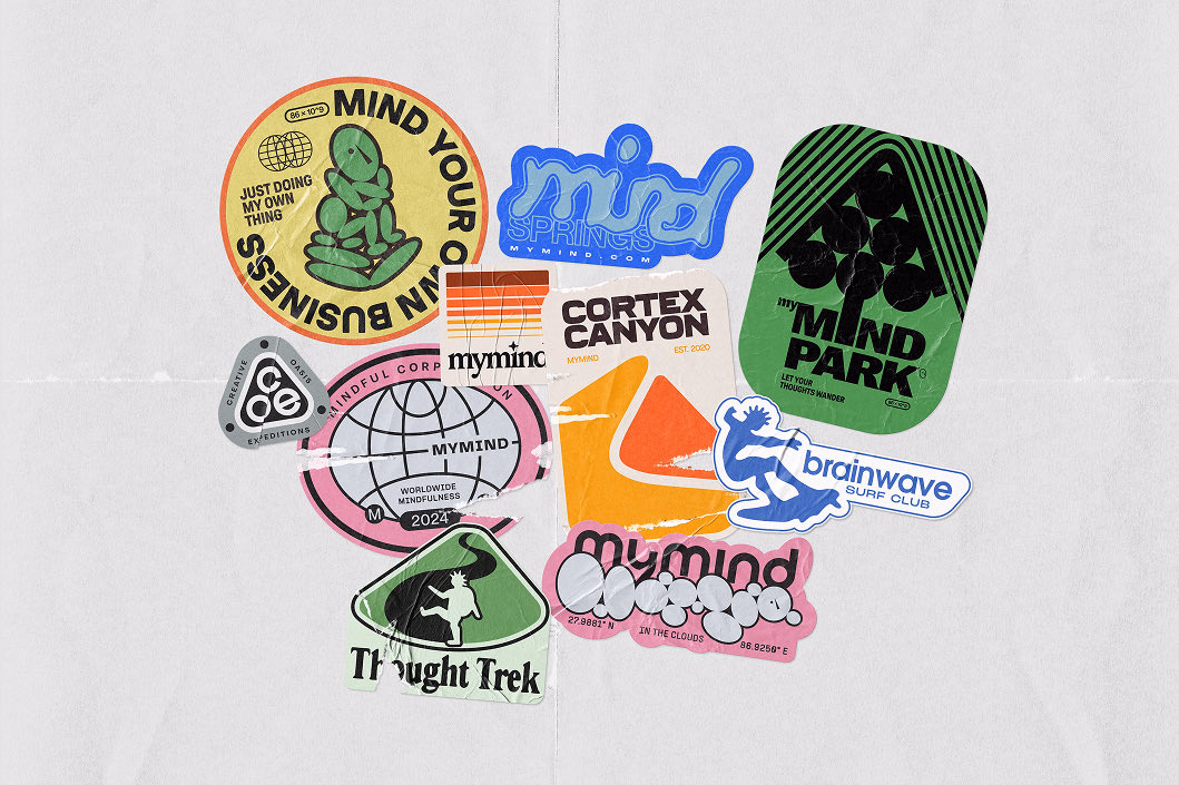 A set of retro-styled die-cut stickers for MyMind, each reimagining... - Tobias van Schneider