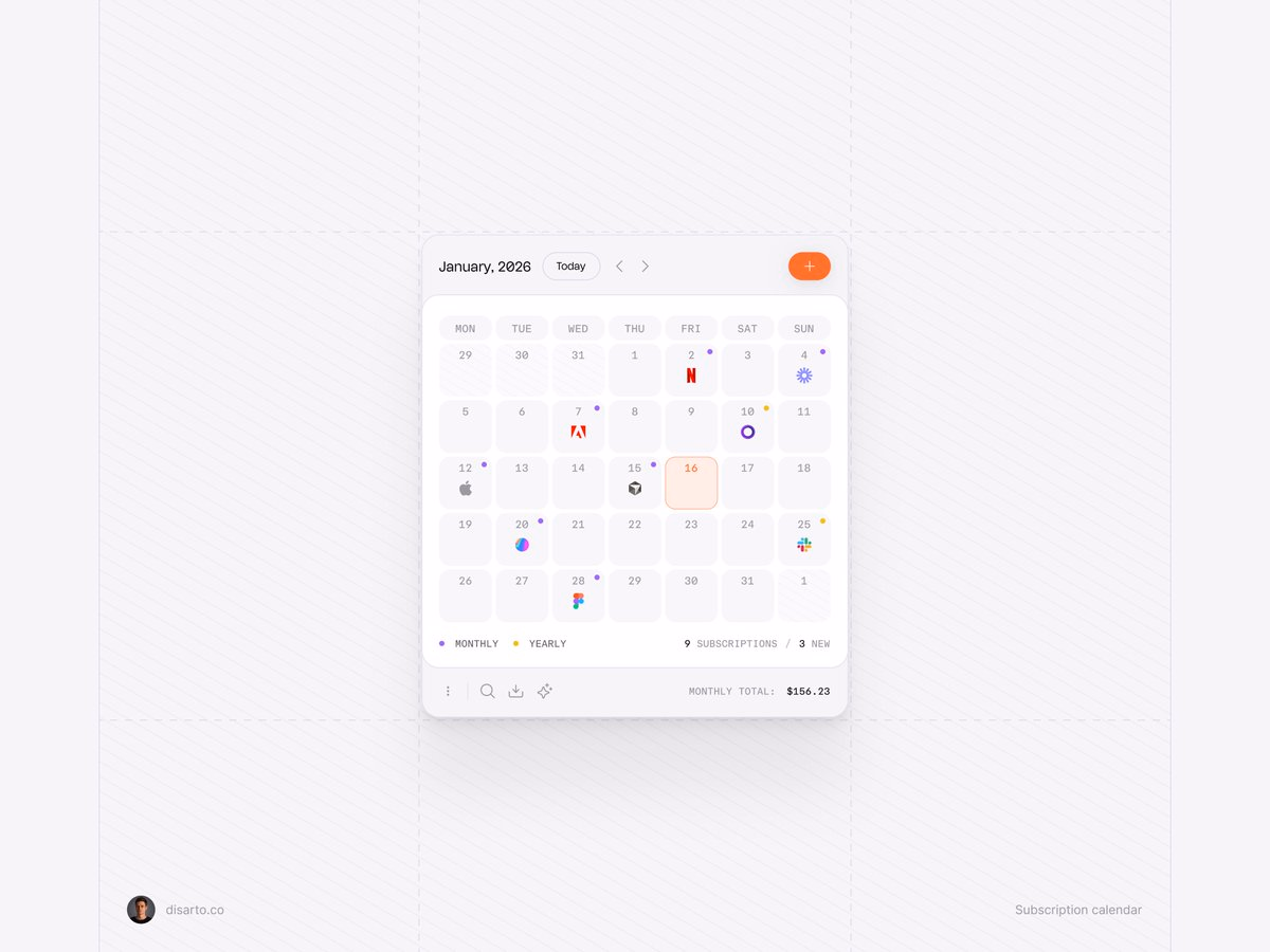 Subscription calendar [UI element] - Maxim Kuznetsov