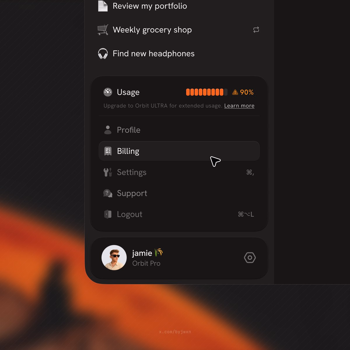 profile menu dropdown - jamie 
