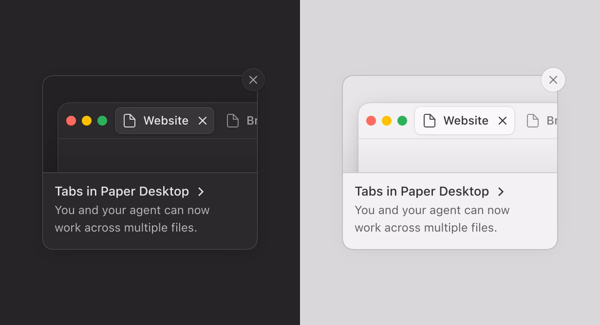 Paper Desktop has tabs! Here's a little in-app announcement card (i... - Hugo